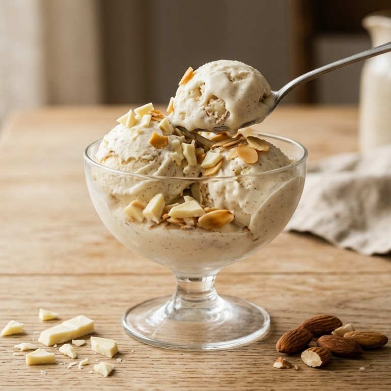IJs met witte chocolade en amandel