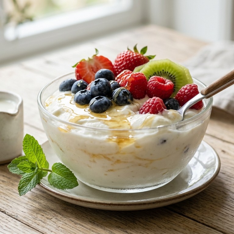 Ijskoude honingyoghurt met vers fruit