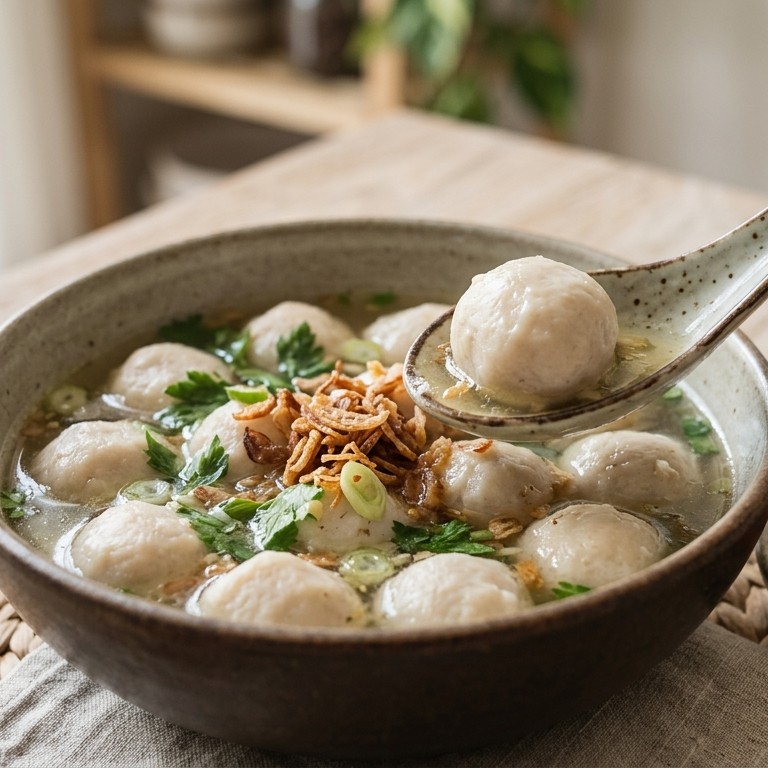 Ikan bakso tenggiri (visballetjes van makreel in bouillon)