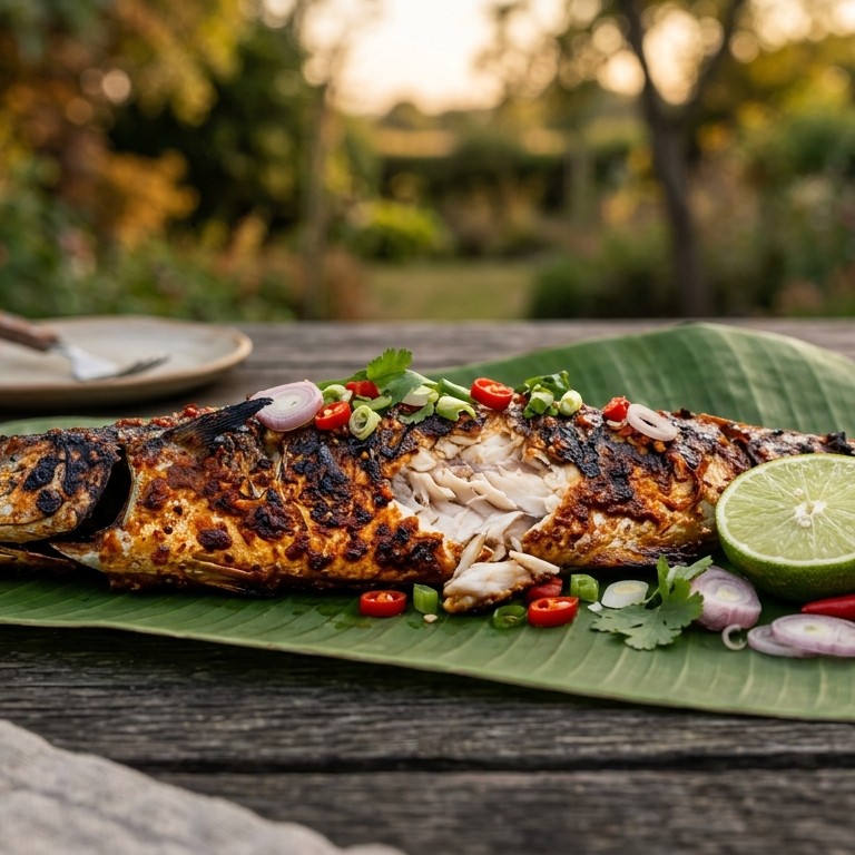 Ikan Boemboe Bawang (pittige makreel van de BBQ)