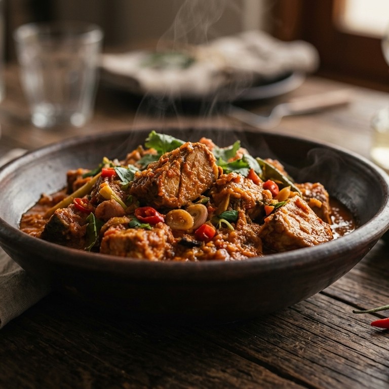 Ikan cakalang bakar (tonijn gestoofd in een zeer pittige saus)