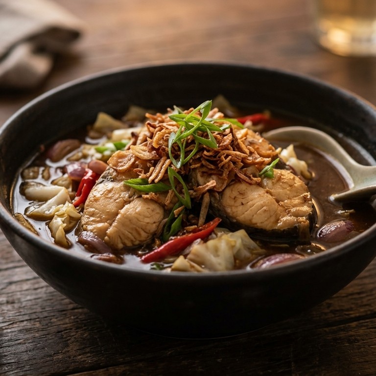 Ikan kakap (gestoofde kabeljauw)