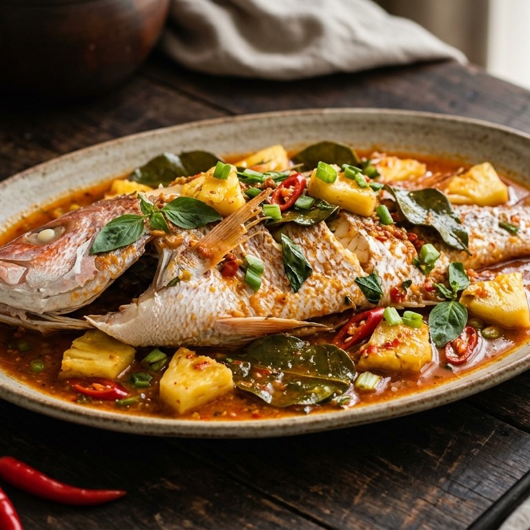 Ikan Kakap Merah Dikukus Dalam Asam Pedas (red snapper in zure saus)