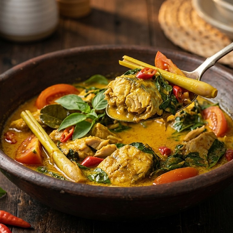 Ikan kambing boemboe kemangi  (Makreel met kruidige kokosmelk)