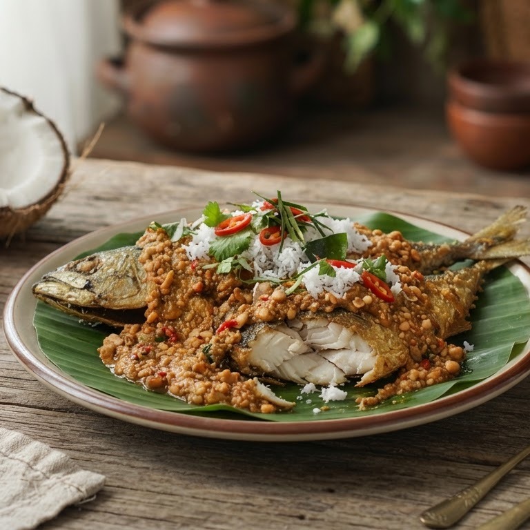 Ikan petjel (gebakken makreel met kokos)