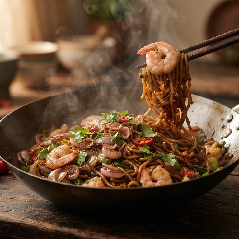 Indische roerbak met garnalen