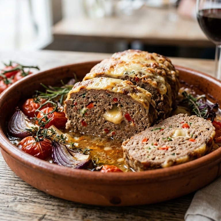 Italian meatloaf met kaas en oregano (polpetone)