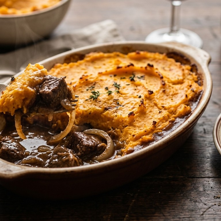 Jachtschotel met zoete aardappelpuree
