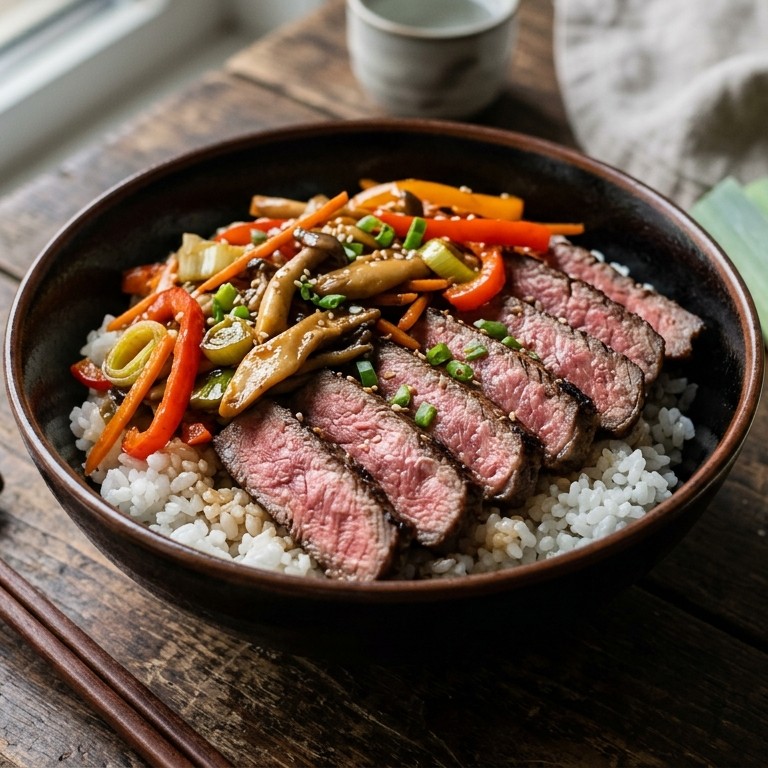 Japanse groentensaus met entrécote