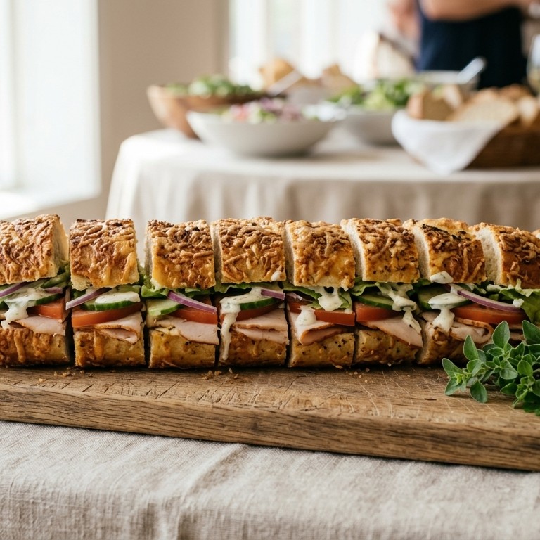 Kaas-kalkoenstokbrood voor buffet