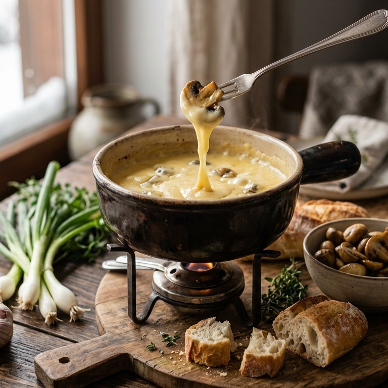Kaasfondue met kastanjechampignons