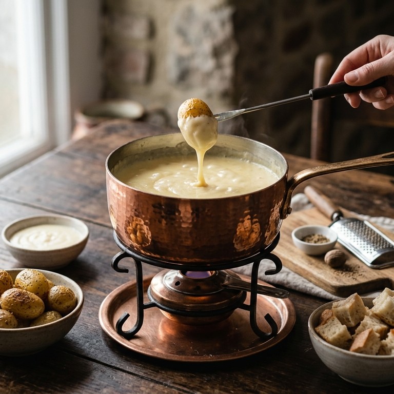 Kaasfondue van slagroom en witte wijn