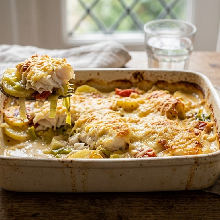Kabeljauw met aardappelen en porei