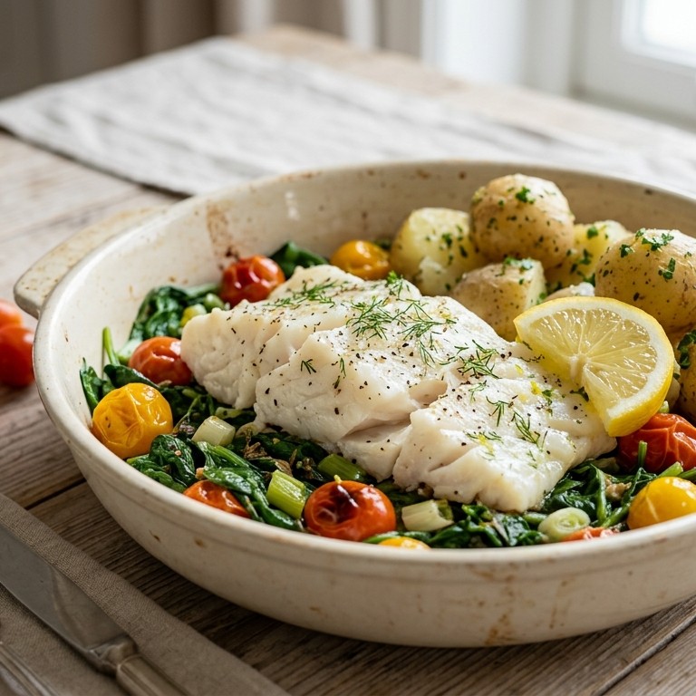 Kabeljauwfilet in het groen uit de oven
