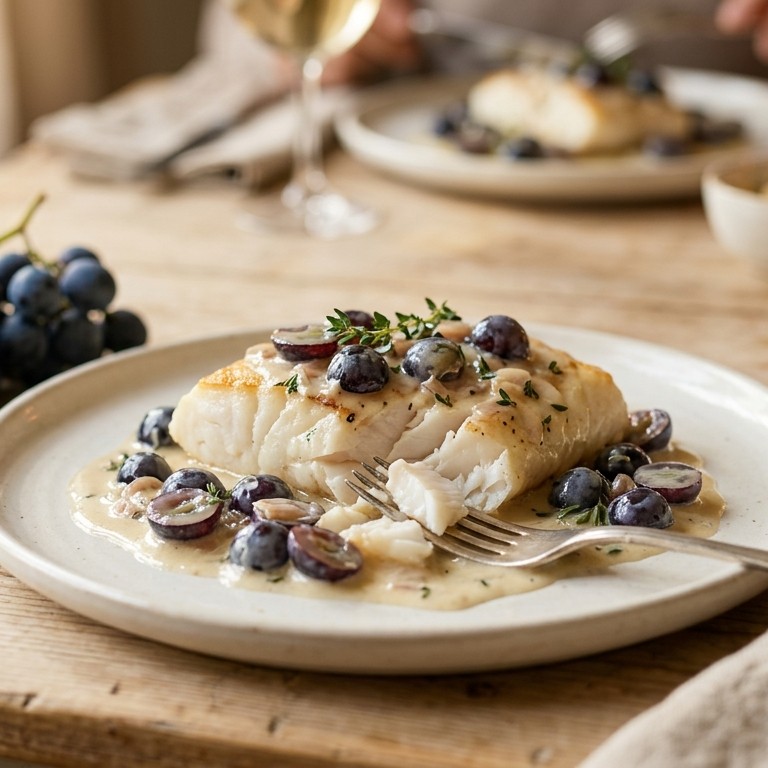 Kabeljauwfilet met druivensaus