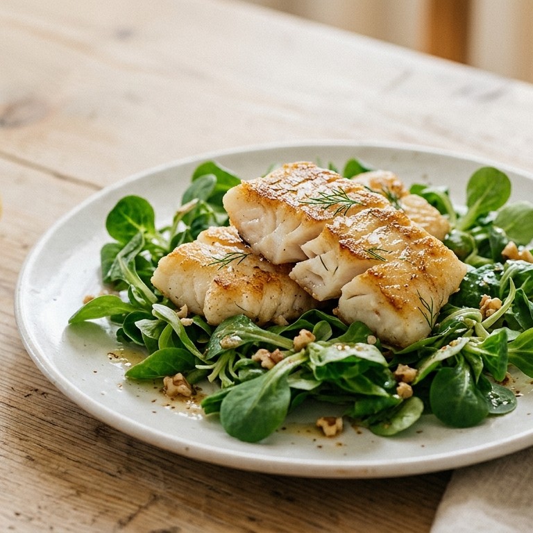 Kabeljauwfilet op veldsla