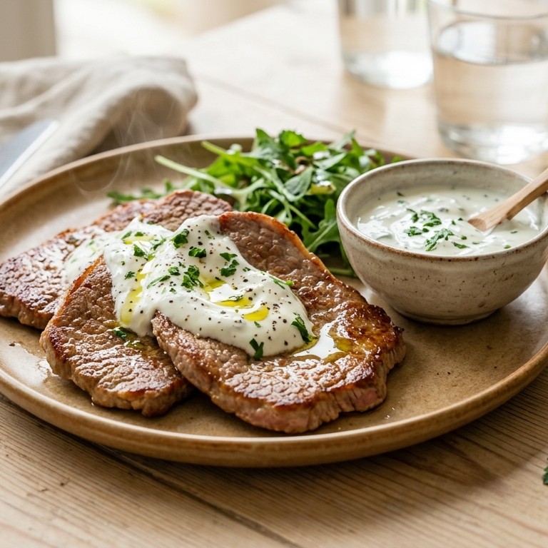 Kalfslapjes met knoflooksaus