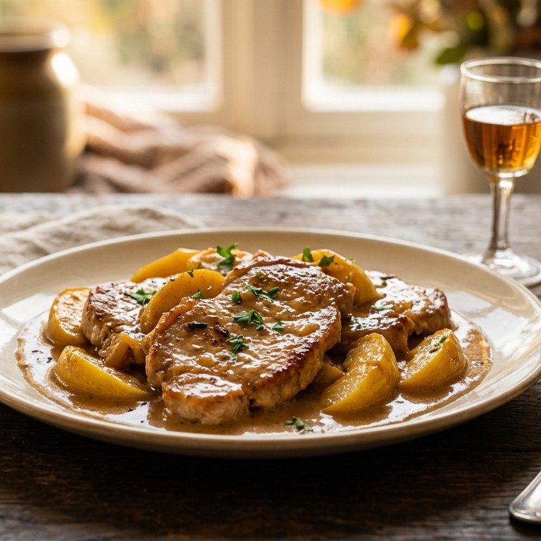 Kalfsoesters met room, calvados en appels