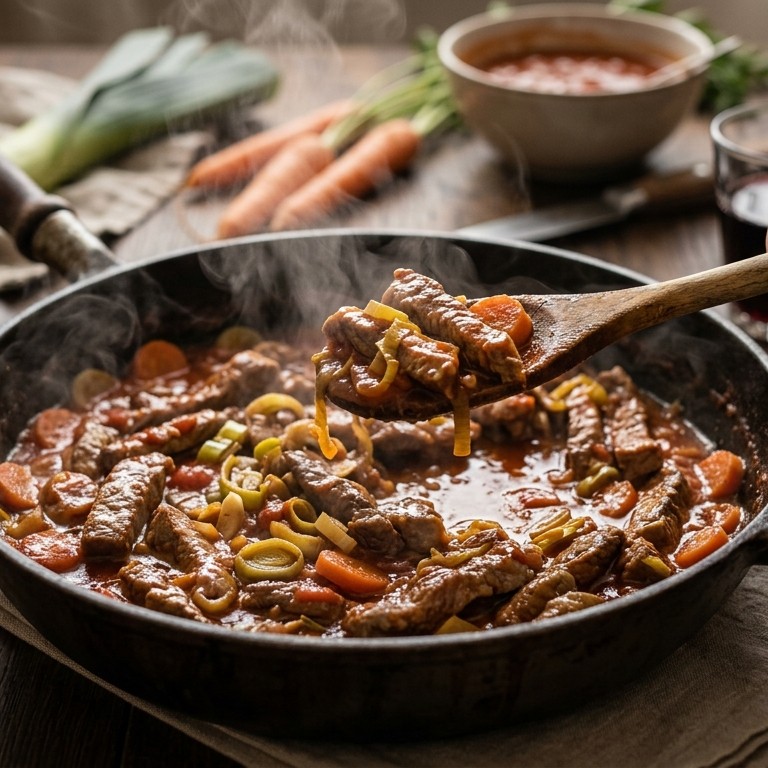 Kalfsreepjes met tomaten-knoflooksaus