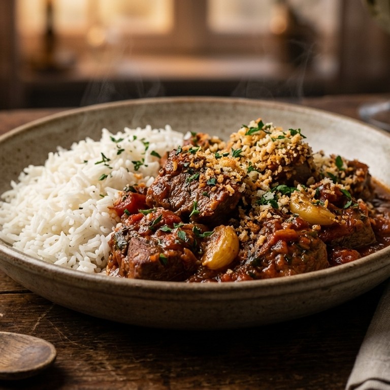 Kalfsvlees met knoflook en rijst