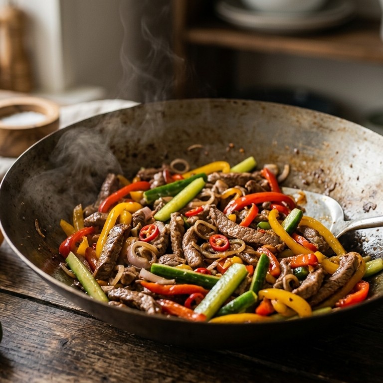Kalfsvlees met komkommer en paprika