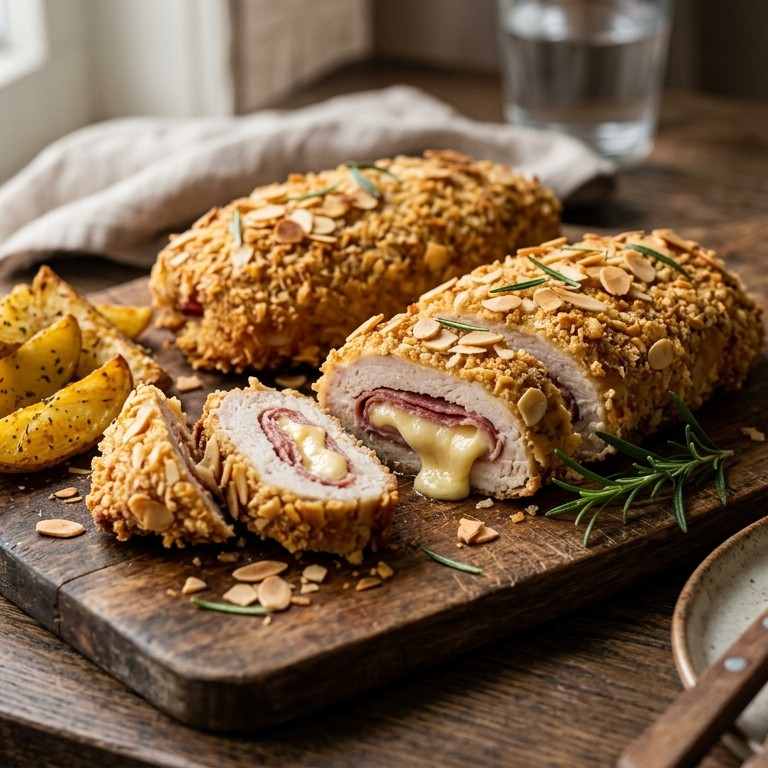 Kalkoen cordon-bleu met amandelkorstje