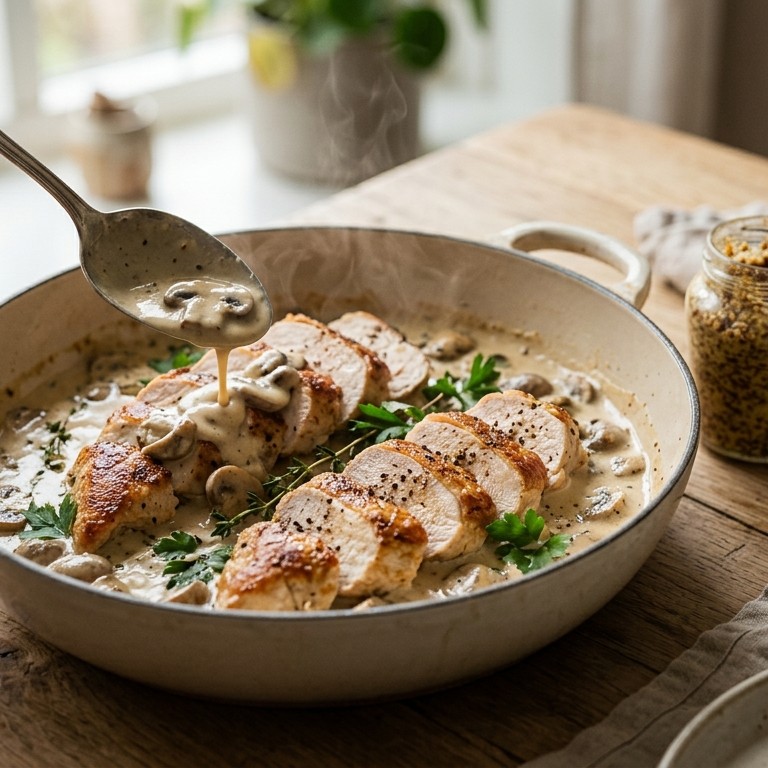 Kalkoen met champignonsaus