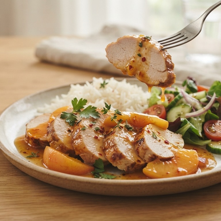 Kalkoenfilet in pittige perziksaus