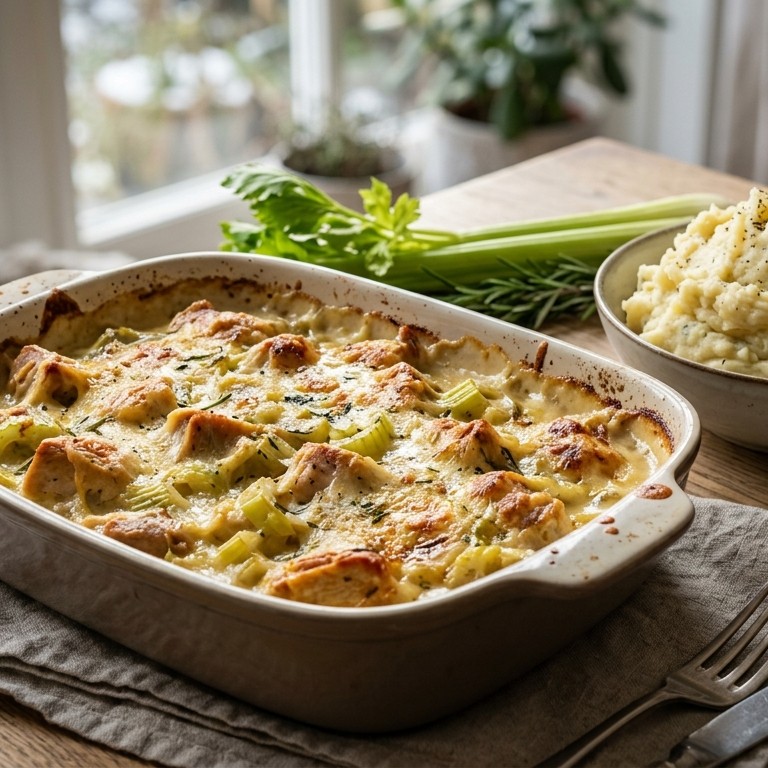 Kalkoenfilet met bleekselderij in kaassaus