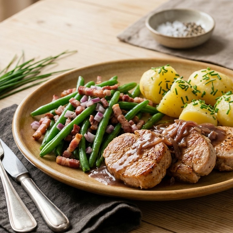 Kalkoenmedaillons met sperziebonen