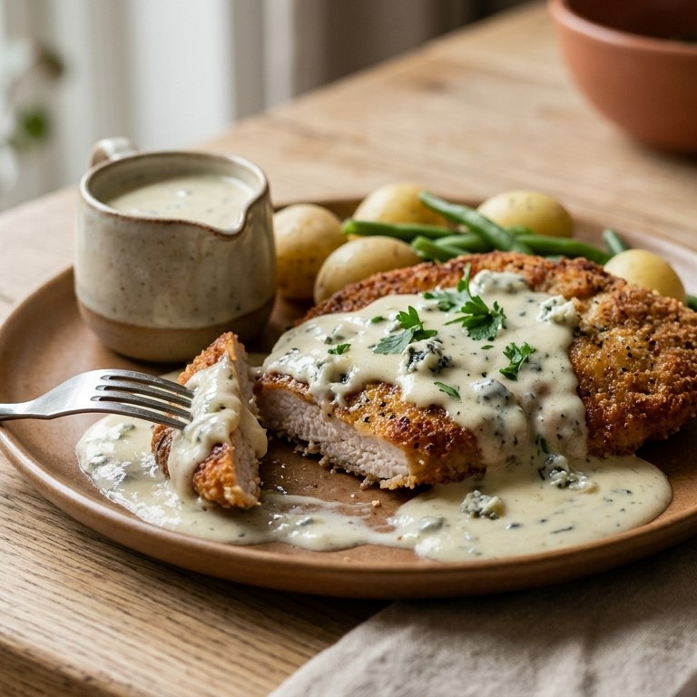 Kalkoenschnitzel met danish-bluesaus