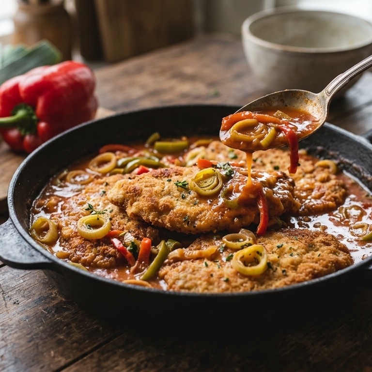 Kalkoenschnitzels met prei en paprika