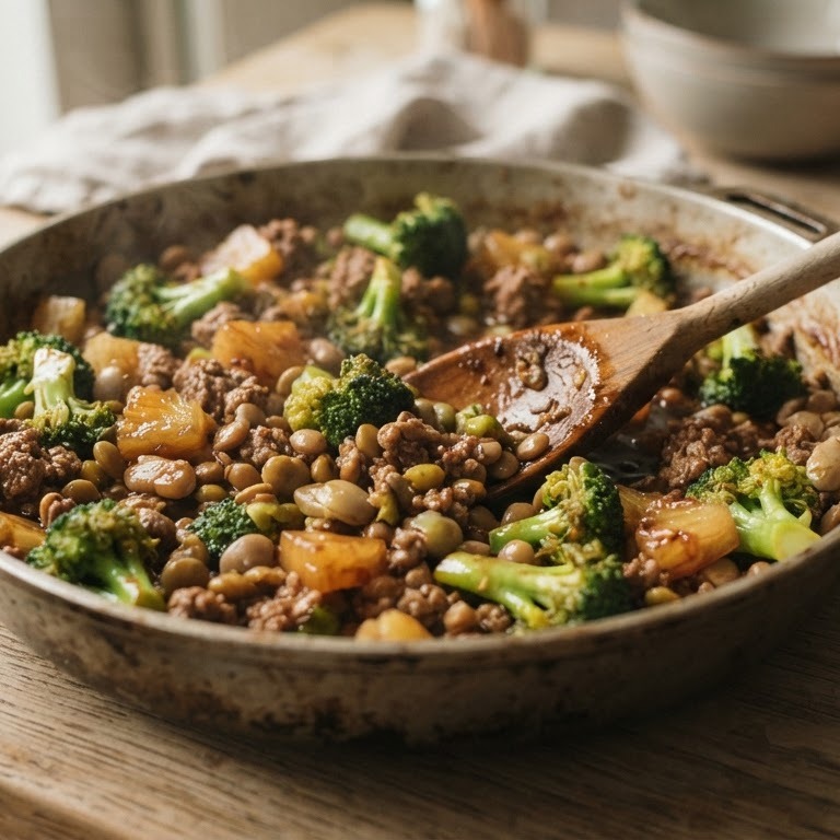 Kapucijners met gehakt, broccoli en ananas
