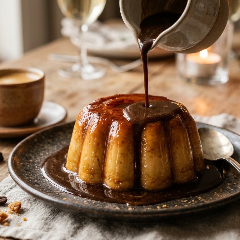 Karamelpudding met espressosaus
