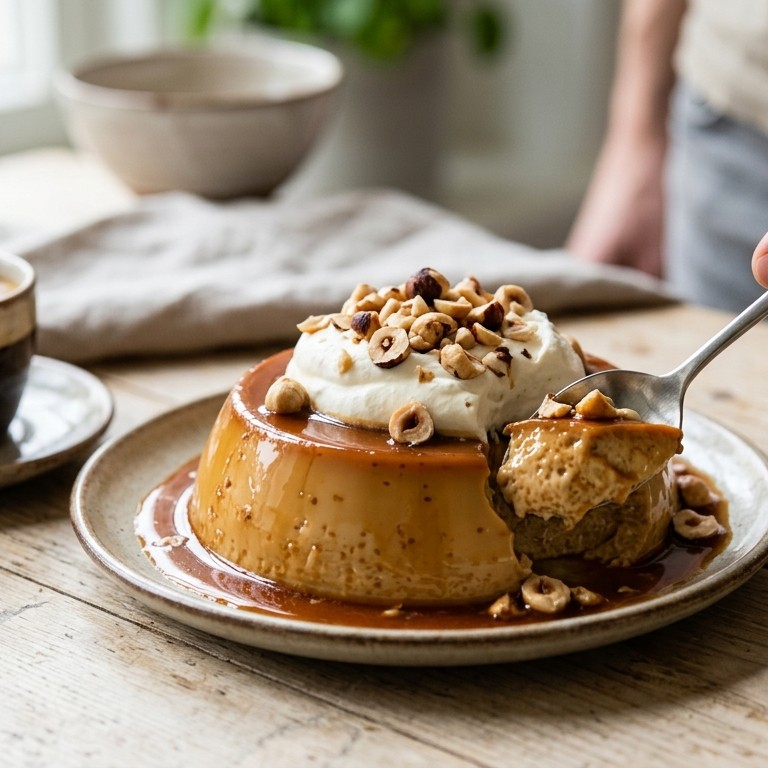 Karamelpudding met noten