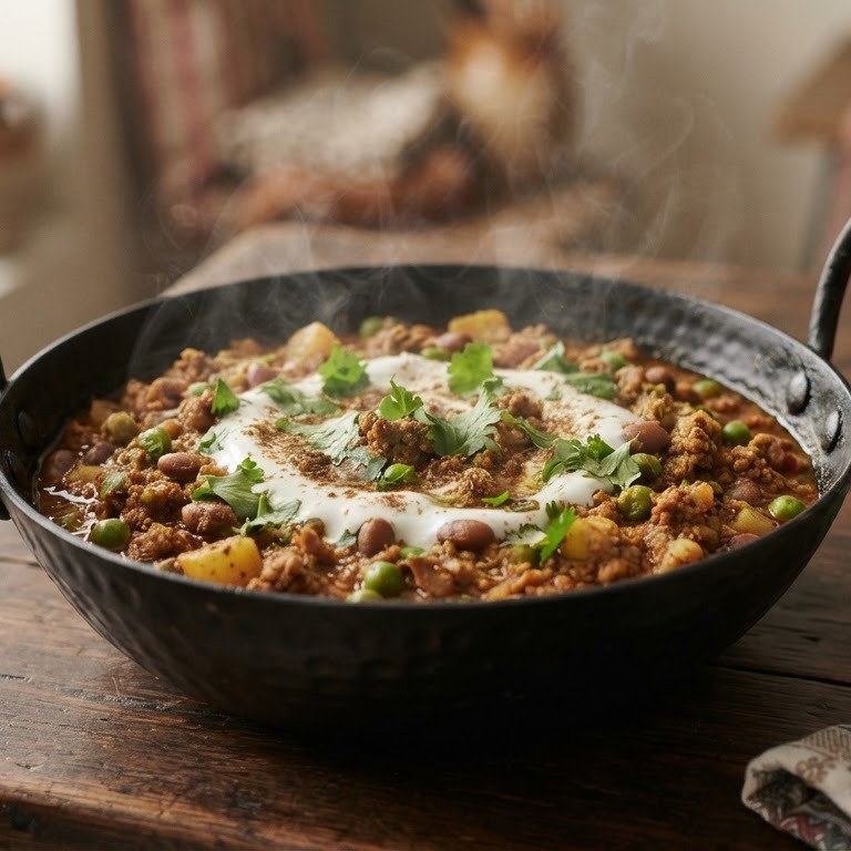 Keema kerrie (gekruid gehakt met bonen)