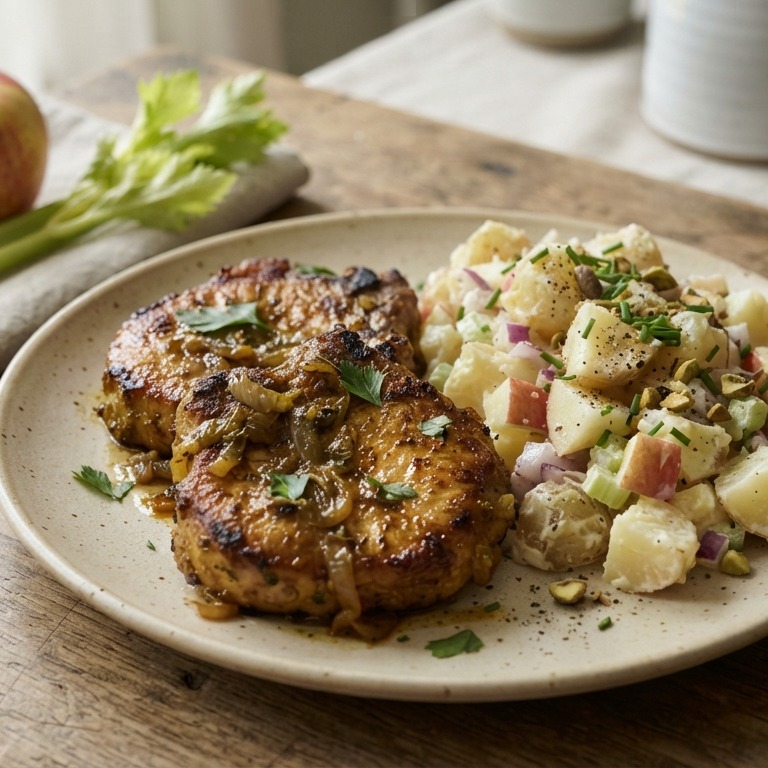 Kerriekarbonades met aardappelsalade