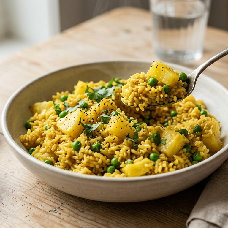 Kerrierijst met ananas en erwten