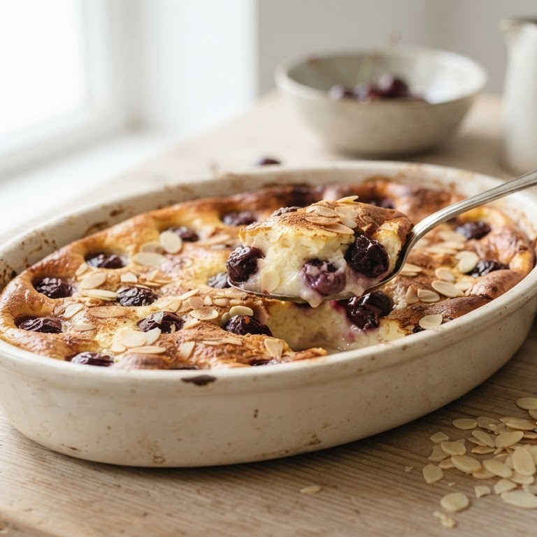Kersen-kwarkschotel in de oven