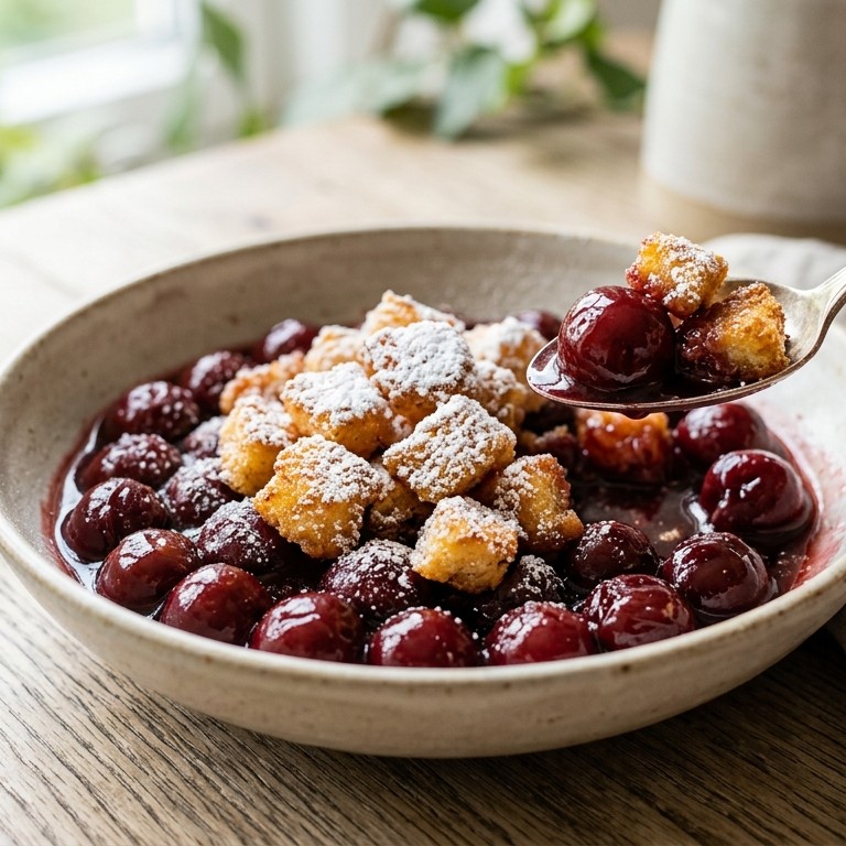 Kersen met kwarkcroutons