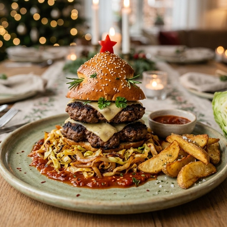 Kerstboomburger met pittige spitskool