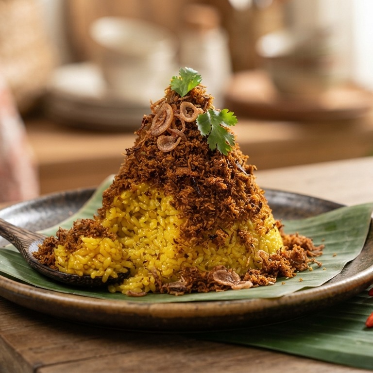 Ketan koening seroendeng (gele kleefrijst bestrooid met kruidige kokos)