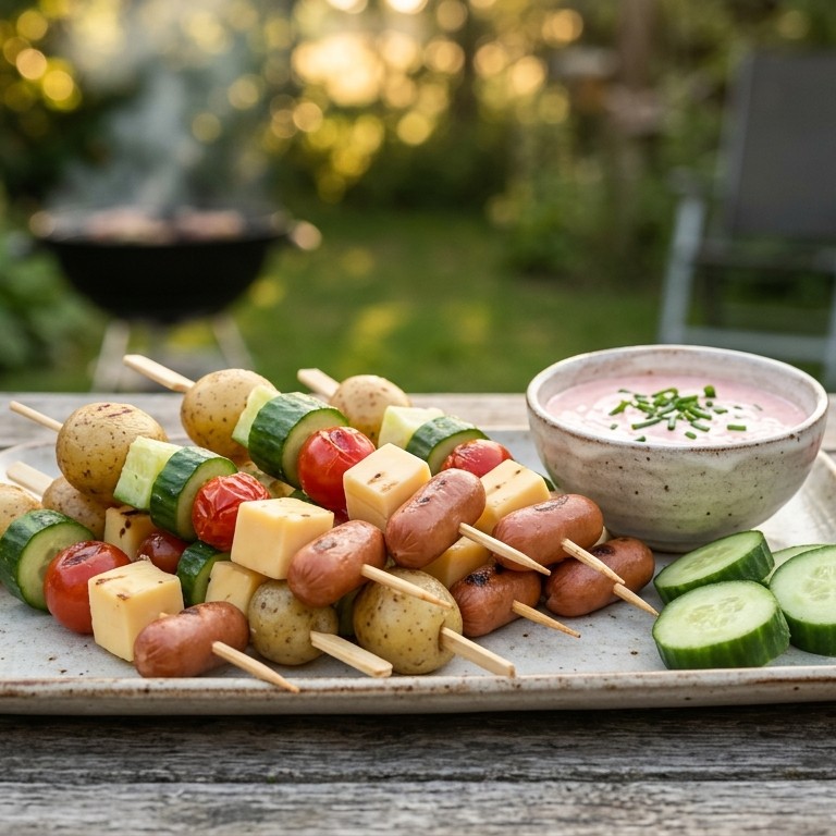 Kindersaladespiesen bij de barbecue