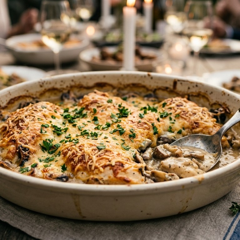 Kip-champignonovenschotel voor buffet