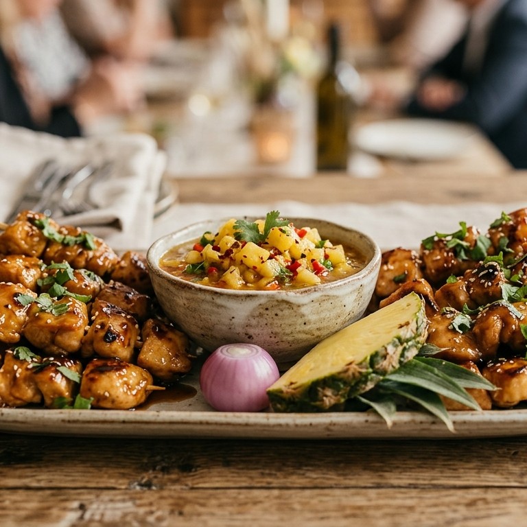 Kip met ananasdip voor buffet