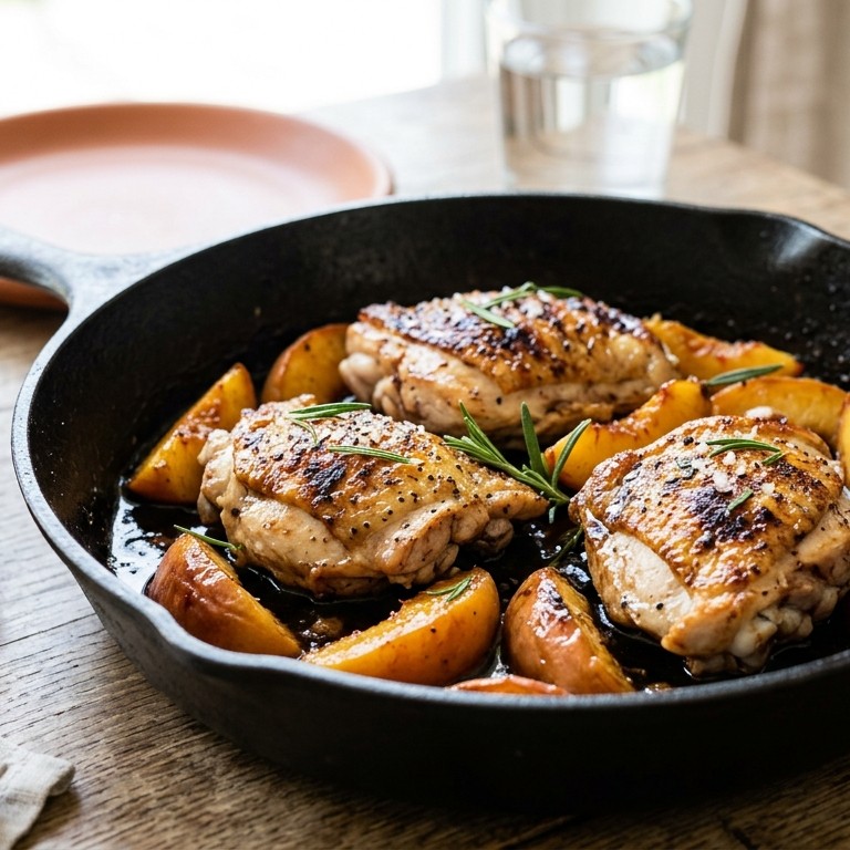 Kip met perzik, balsamico en rozemarijn