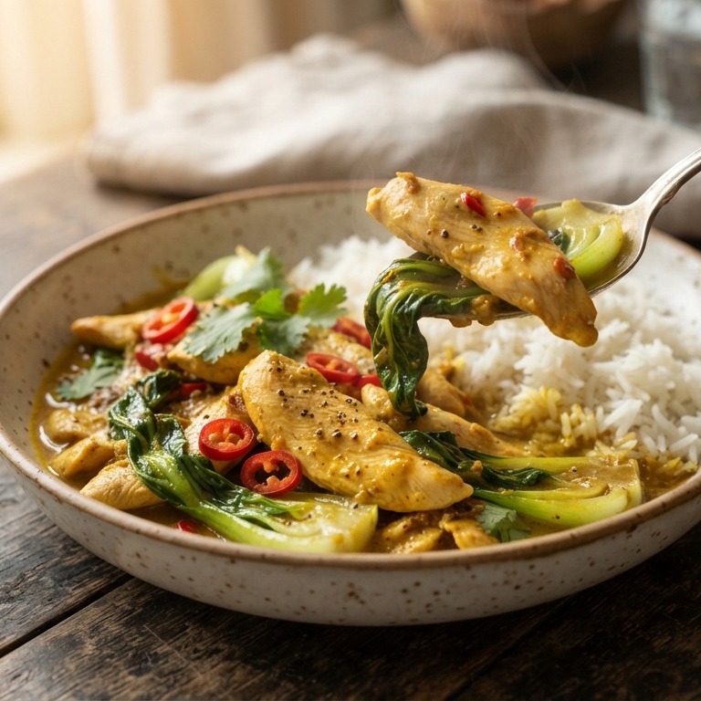 Kipcurry met paksoi en rijst