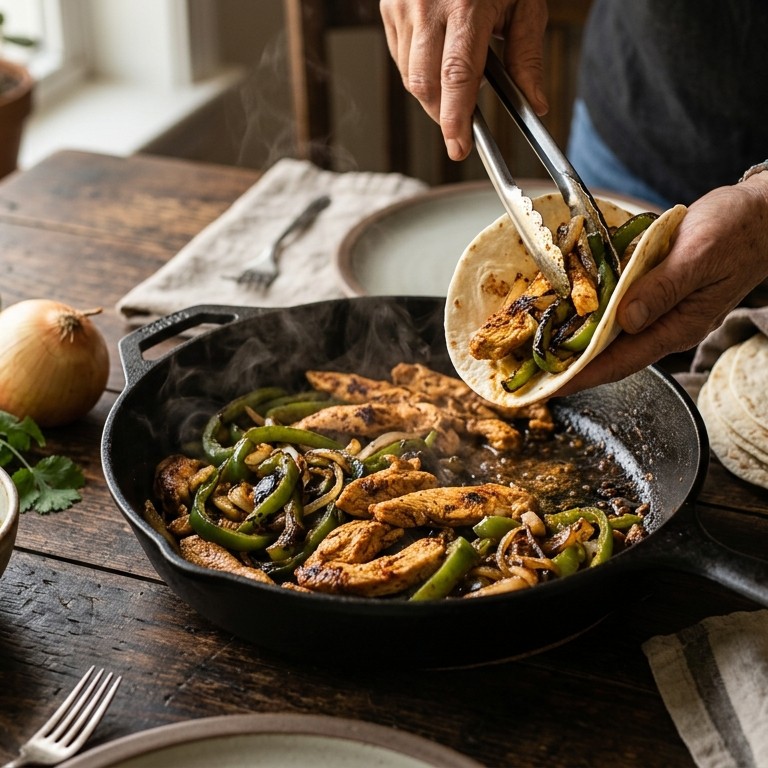 Kipfajita met romige guacamole