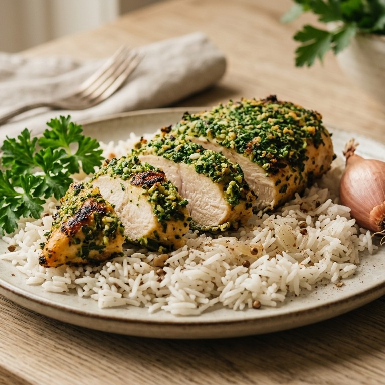 Kipfilet in een groen jasje