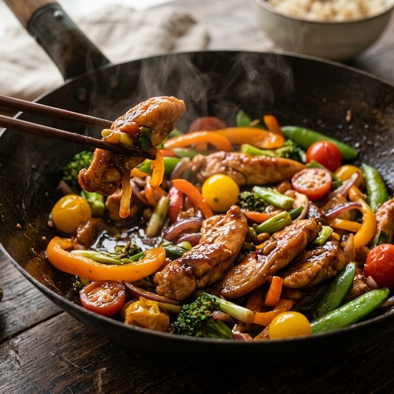 Kipfilet met kleurige roerbakgroenten